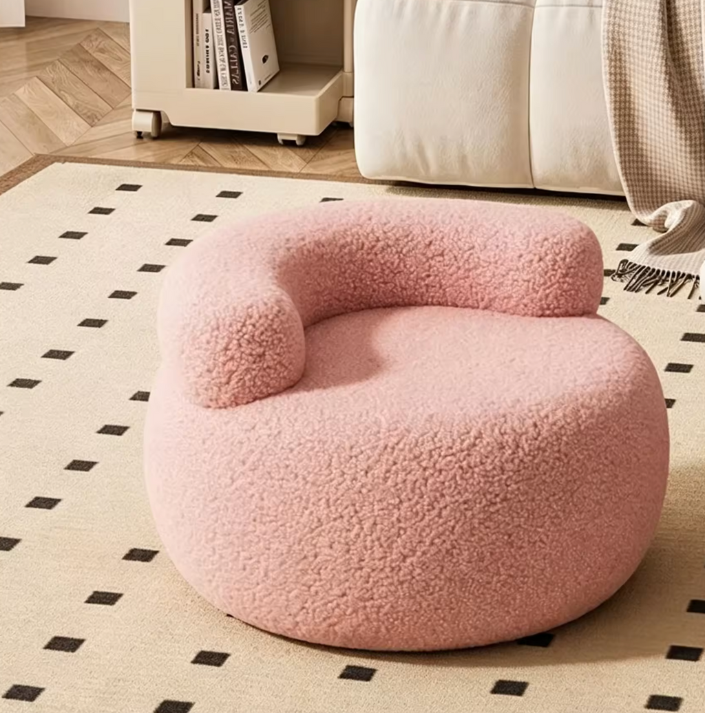 Modern Cream Round Wood Stool with Backrest
