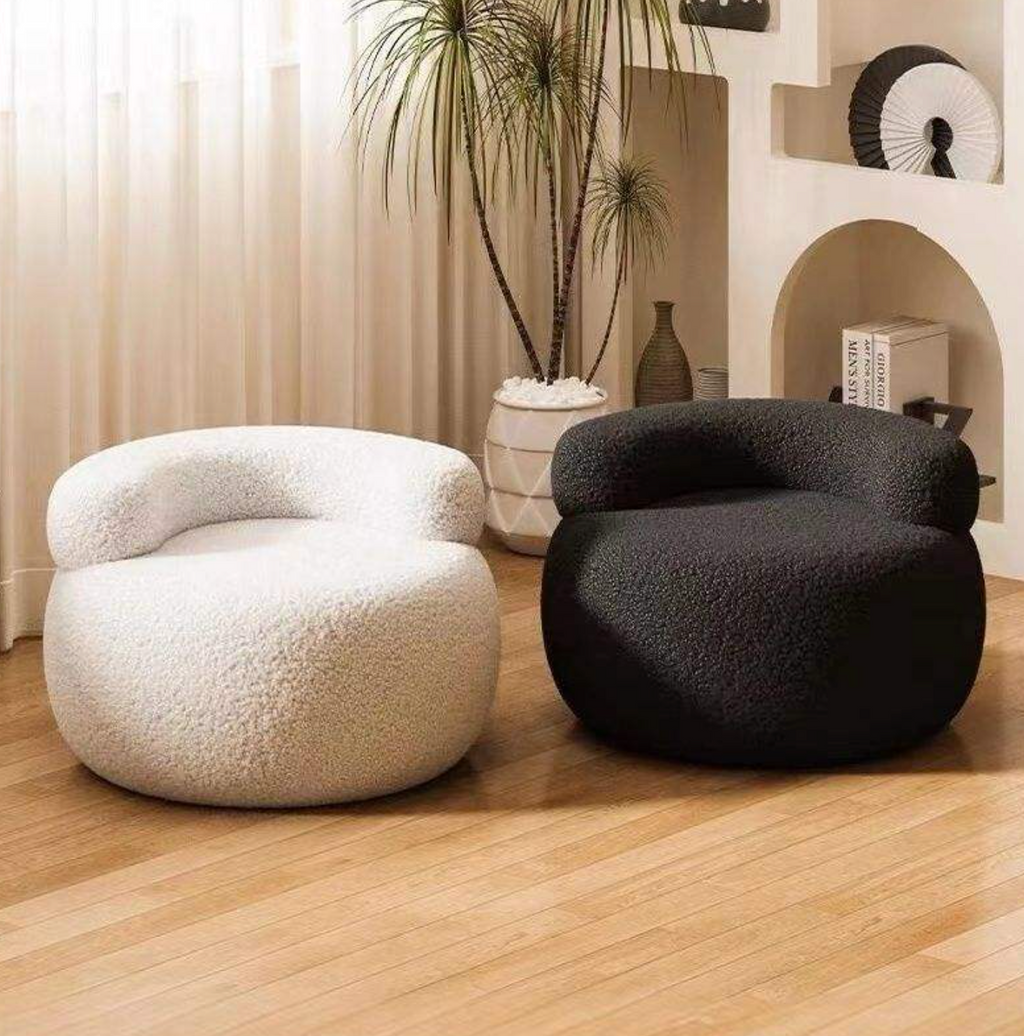 Modern Cream Round Wood Stool with Backrest