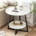 Modern Round Sofa Side Table with 2-Tier Storage